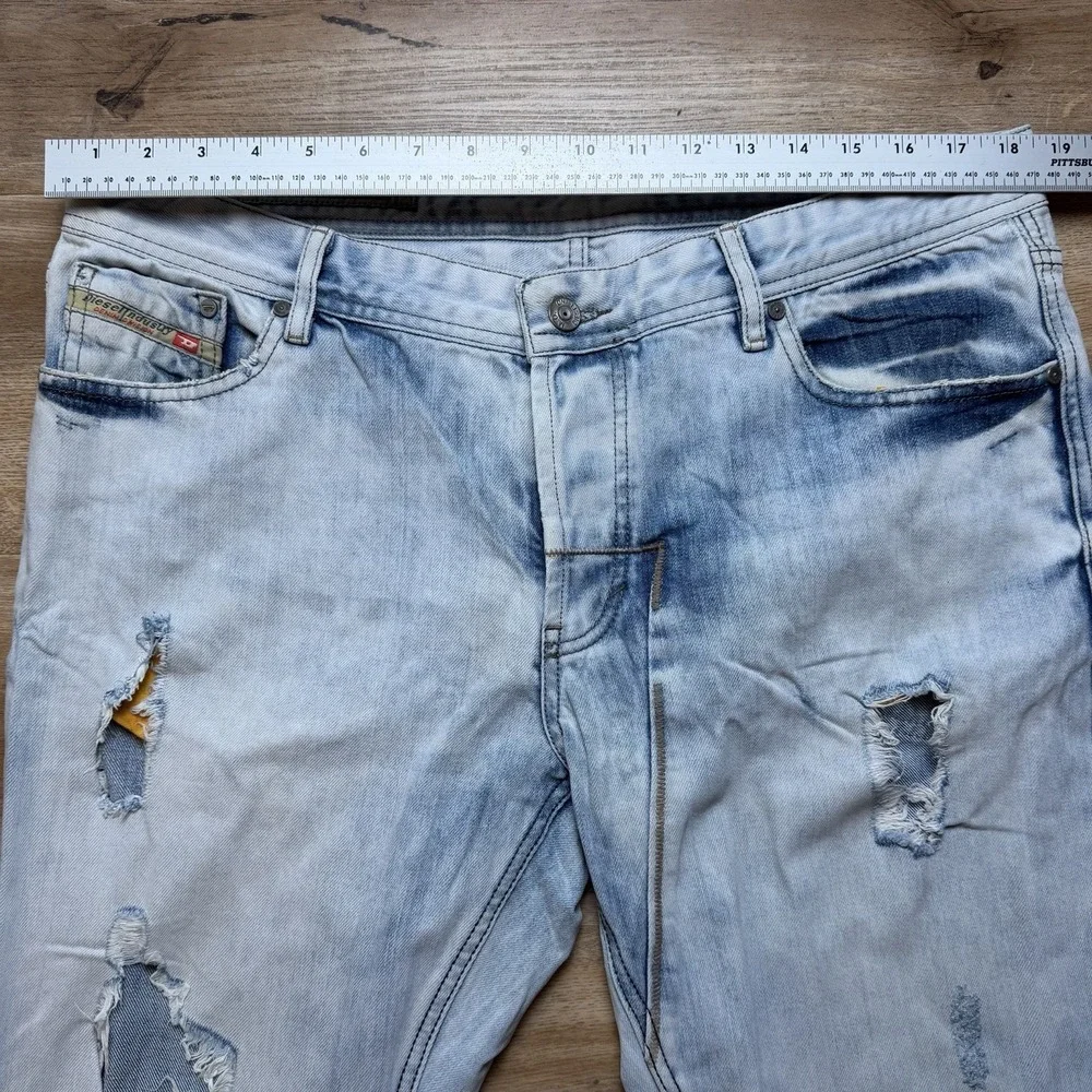 Diesel Belther Jeans Men‎ 38x34 Blue Slim Tapered Acid Wash Destroyed 3D Finish